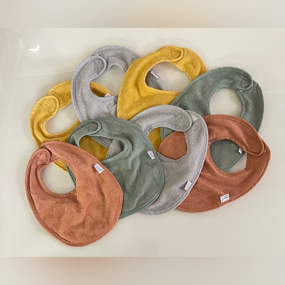 Baby Bibs by NEAT SOLUTIONS Set of 8 Mustard, Sage, Rust, Gray